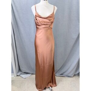 NWT Revelry Copper Satin Cowl Neck Slip Maxi Gown Bridesmaid Wedding Guest 6